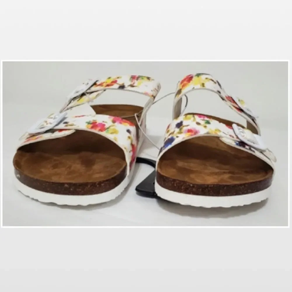 New Falls Creek Shoes Sandals Womens Size 10 Slip On White Floral Cork NWT